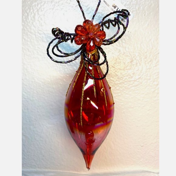 Vintage Christmas Glass Ornaments Red Teardrop Round W Beads Decor Set of 2 NWT - Picture 6 of 15